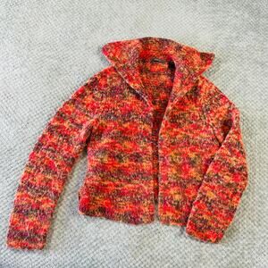 vintage retro y2k colorful brown yellow open cardigan chunky knit long sleeve m